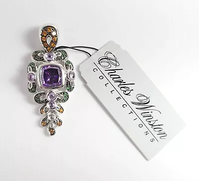 Charles Winston Pendant Multicolor Synth Gemstones + Cz Sterling Purple  Center • $35