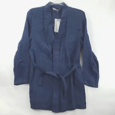 NEW Zara Man Kimono Jacket Mens Medium Blue Linen Long Sleeve Pocket Belted • $44.44