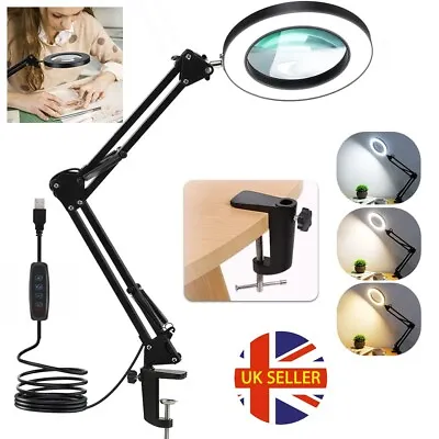 Magnifying Glass Lamp Desk LED Ring Light USB Beauty Nail Tattoo 8X Magnifier UK • £19.99