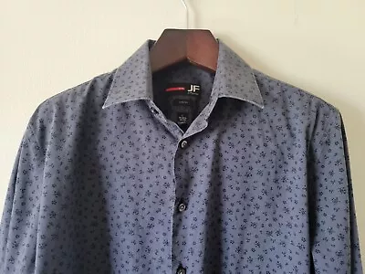 JF J.Ferrar Stretch Slim Shirt Large Gray Black Pattern Long Sleeve Button Shirt • $12.99