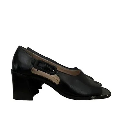Enzo Angiolini 90s Vintage Black Open Toe Block Heel Leather Sandals 6 • $39.95