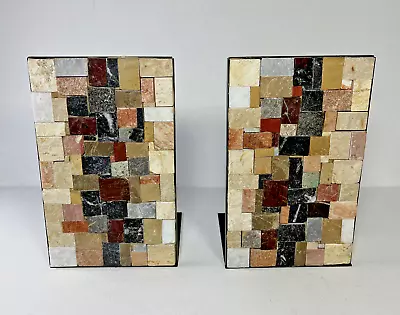 MCM Natural Stone And Metal Bookends EILON MOSAICS 1970’s Vintage Decor Judaical • $110