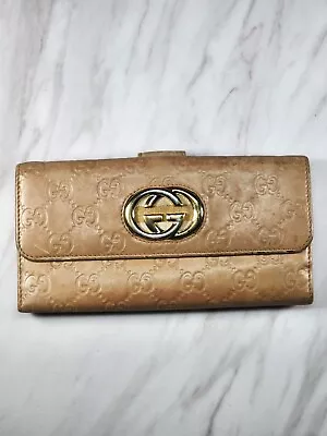 Auth Vtg Gucci Tan Gg Leather Long Wallet  • $100