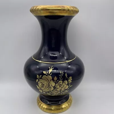 Bareuther Waldsassen Echt Cobalt 9  Vase With 22k Gold Roses And Trim • $69.99