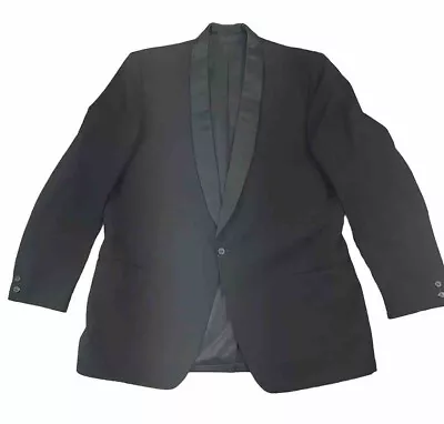 Mens Vintage After Six Black  Satin-Trim Shawl Collar Tuxedo Jacket Blazer 46L • $99.95