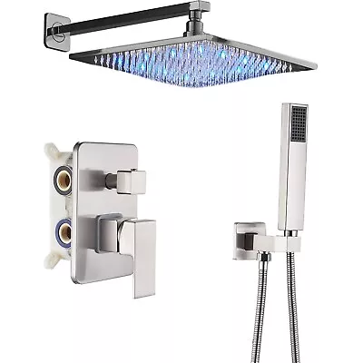 8 In Shower Faucet System Set Brushed Nickel Rain LED Shower Head Mixer Valve • $85