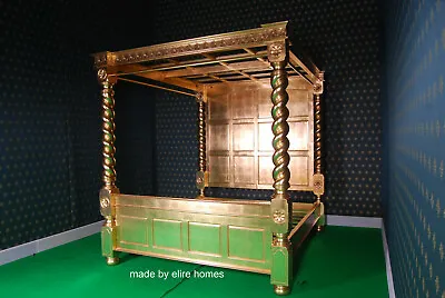 BESPOKE Super King GOLD TUDOR Style BED MAHOGANY Hardwood Canopy Four Poster  • $8630.82