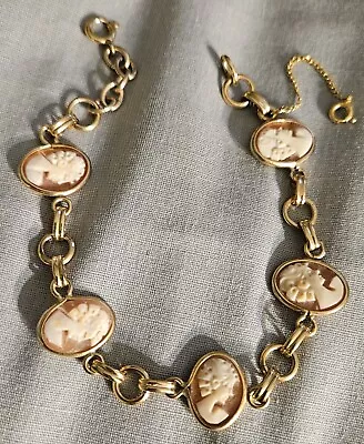 VINTAGE Yellow Gold Filled / Cameo Ladies Bracelet 8  Long • $9.99