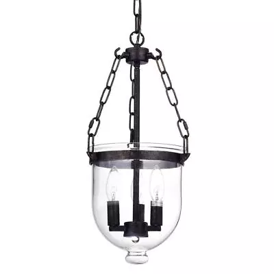 Edvivi Lantern Pendant 3-Light Bell W/ Clear Glass Shade Rustic Traditional • $141.05