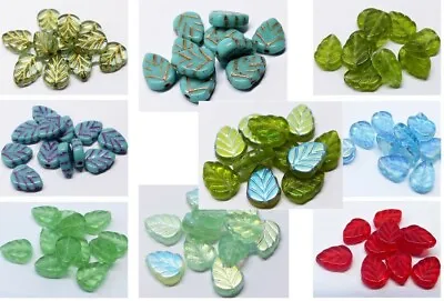 10 (mm) CZECH GLASS LEAF DROP BEADS FOR JEWELLERY MAKING - 10 COLOURS - (30pcs) • £1.99