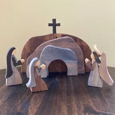 Easter Resurrection Scene Nativity Set Easter Wooden Decor Jesus Nativity Scene • £9.26