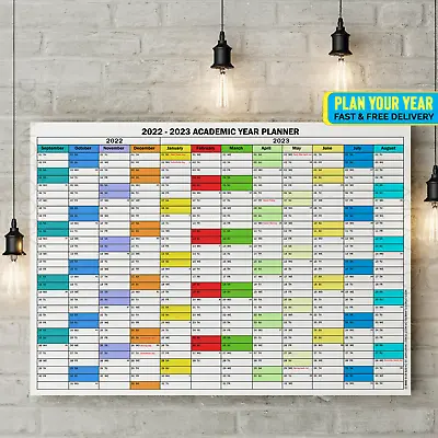 £0.99 • Buy 2022 2023 Wall Calendar Planner Academic Multi Colour A1 A2 Free Postage! 