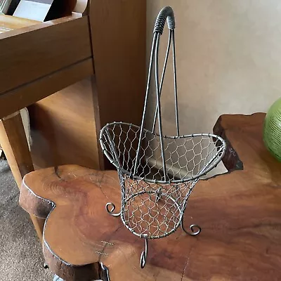 Vintage Metal Chicken Wire Basket With Metal Handles Handles 16” X 8” • $11