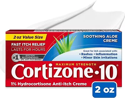 Cortizone 10 Maximum Strength Creme With Aloe 2 Oz. 1% Hydrocortisone Anti-Itch • $12.49