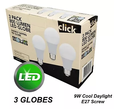 3 X 9W LED Light Globes Bulbs Lamps A60 GLS Daylight 6500K E27 Screw ES 800Lm • $28.88