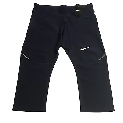 Nike DRI-FIT Womens Filament Running Tights (3/4 Capri) NAVY 519980 SM NEW  • $19.95