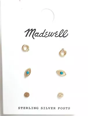 Madewell Stud Earring Set Of Three Vintage In Gold Plated Brass Czech Glass NWT • $28
