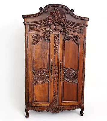Carved Indonesian Mahogany French Louis XV Style Large Wedding Armoire C1990s • $1950