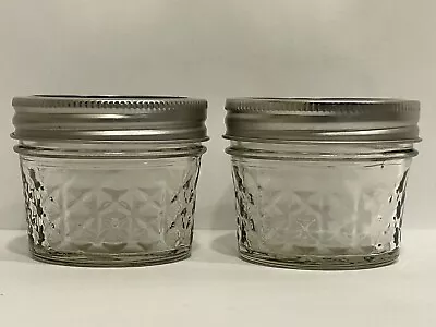 Ball Quilted Crystal Jelly Jar 4oz Glass Regular Mouth With Lid And Band 2 Jars • $10.99