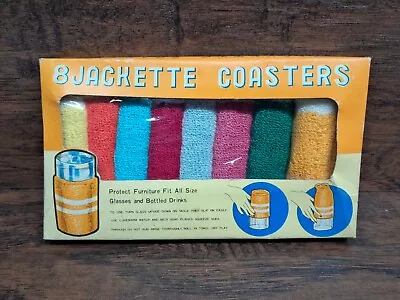 Vintage MCM 8 Jackette Coasters Jackey W/ Box Drink Glass Cloth Cozy MADMEN • $13.92