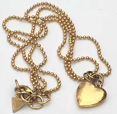 GUESS JEANS Brand Heart Locket Double Ball Chain Gold Tone Pendant Necklace • $9.99