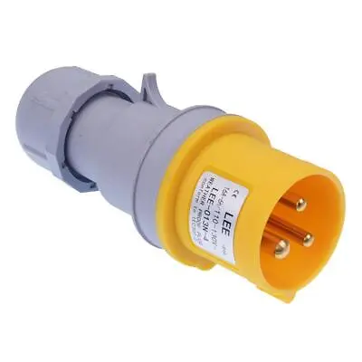Yellow 16A 110V 2P+E Industrial Inline Plug Connector IP44 • £8.39