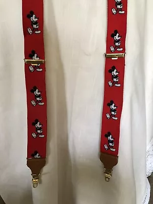 Rare Vintage JG Hook Mickey Mouse Red Suspenders W/Leather Accents Never Worn • $24.99