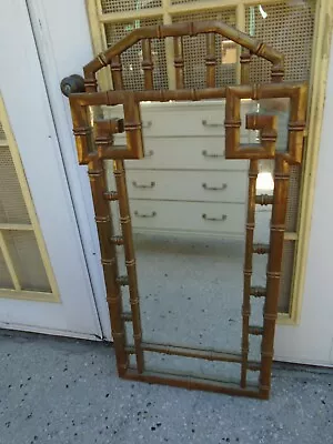 Faux Bamboo Mirror Greek Key Asian Oriental Hollywood Regency Palm Beach Pagoda  • $550