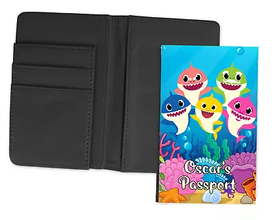 Childrens Personalised 'baby Shark' Cute Faux Leather Passport Holder Cover. • £9.99