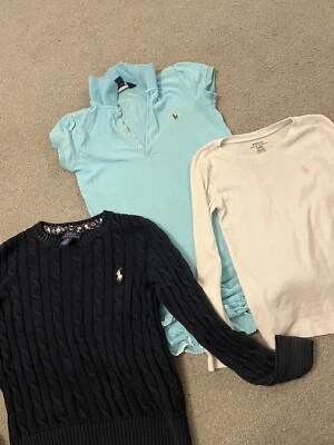 £17 • Buy Ralph Lauren Age 6 And 7 Bundle Blue Cable Knit Navy Jumper Polo Ruffled Dress