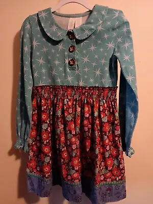 Girls 8 *Stains* Matilda Jane Tunic Dress Paint By Numbers Peter Pan Collar Blue • $7