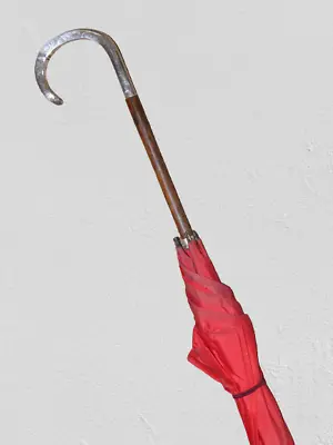 Edwardian Hallmarked 1909 Silver Red Canopy Umbrella - 94cm • £119