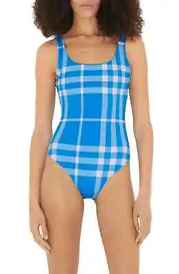 BURBERRY Paige Check One-Piece Swimsuit Blue 8065784 MSRP$510 • $185