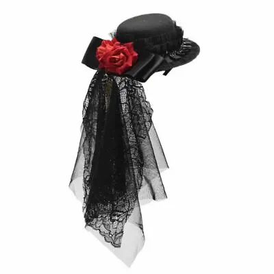 Victorian Women Fascinator Red Floral Black   Mini Hat Hair Clip Gothic Headwear • $14.99