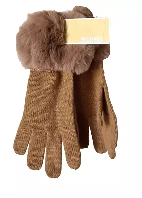 NWT $78 Michael Kors Women's Faux Fur Cuff Knit Gloves - Dark Camel Brown OS • $19.95