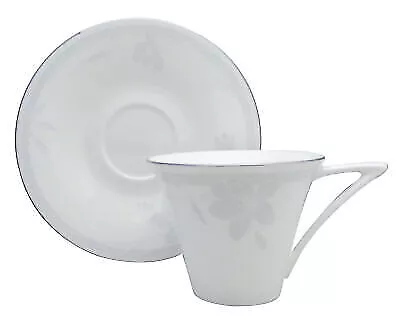 Set Of 4 Mikasa Ovation White Flat Cup & Saucer Sets • $21.99