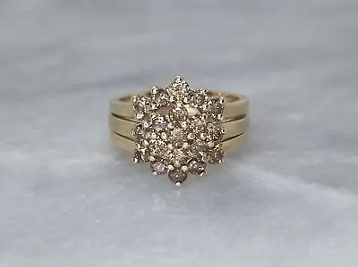 Set Of Solid 9ct Yellow Gold Cluster Ring 0.60ct Round Champagne Diamond - K 1/2 • £225
