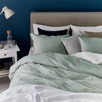 Ikea Bergpalm Green Striped 100% Cotton Kingsize Duvet Cover & 2 Pillowcases • £49.95