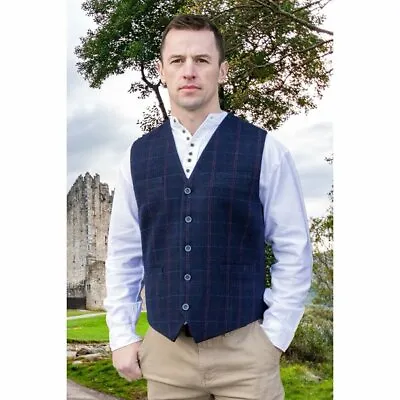  Irish Tweed Vest – Blue Check Design • $74.95