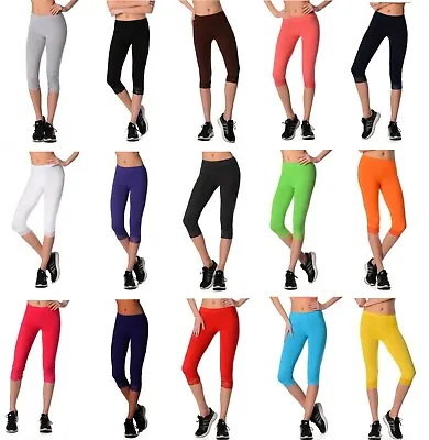 £5.49 • Buy Sentelegri Cropped Leggings With Lace 3/4 Length Casual Cotton Pants Hot Colours