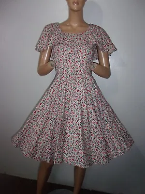 Vtg 60's Tiny Floral Rockabilly Full Circle Sweep Swing Square Dance Dress S • $60