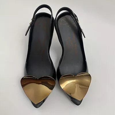 Melissa Vivienne Westwood Anglomania Heels Size 6 Black Gold Pumps Peep Toe • $89