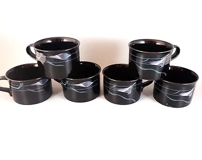 Mikasa Galleria Opus Black Coffee Mugs (Set Of 6) FK701 Calla Lilly Japan • $18.99