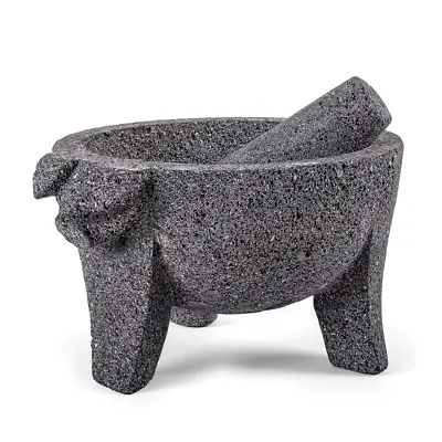 MX Molcajete 9 Inch With Pig Design; Spice Mortar; Made With Volcanic Stone; Mol • $55.99