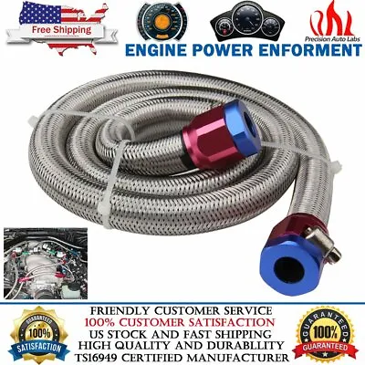 3FT Universal 6AN Braided Oil Fuel Line Hose Stainless Steel 3/8  Tube W/ Clamps • $15.99