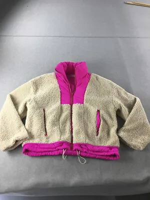 Korean Brand Womens Sherpa Jacket Size XL Brown Pink Fleece Zip-Up • $24.48