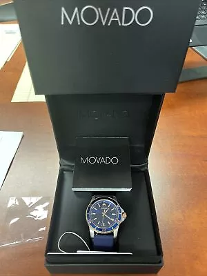 Movado Men's Series 800 Blue Dial Watch Rose Gold Blue Rubber Band Mint • $200