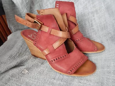 Miz Mooz Kipling Wide Leather Strap Wedge Sandals ( Red) Size 40 9m • $19.99