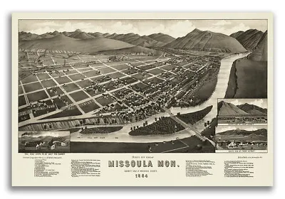 1884 Missoula Montana Vintage Old Panoramic City Map - 16x24 • $12.95