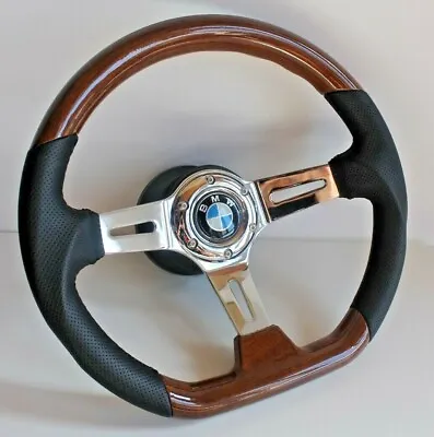 Steering Wheel Fits For BMW Flat Bottom Wood Chrome Sport E46 E38 E39 Z3 99-01 • $206.97